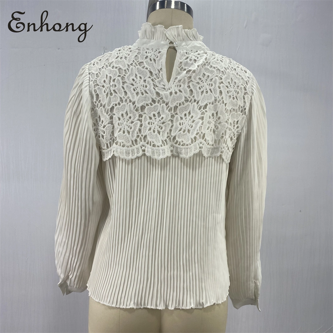 New Arrivals Spring Casual Fashion Embroidery Women Lace Blouse Long Sleeve Shirt