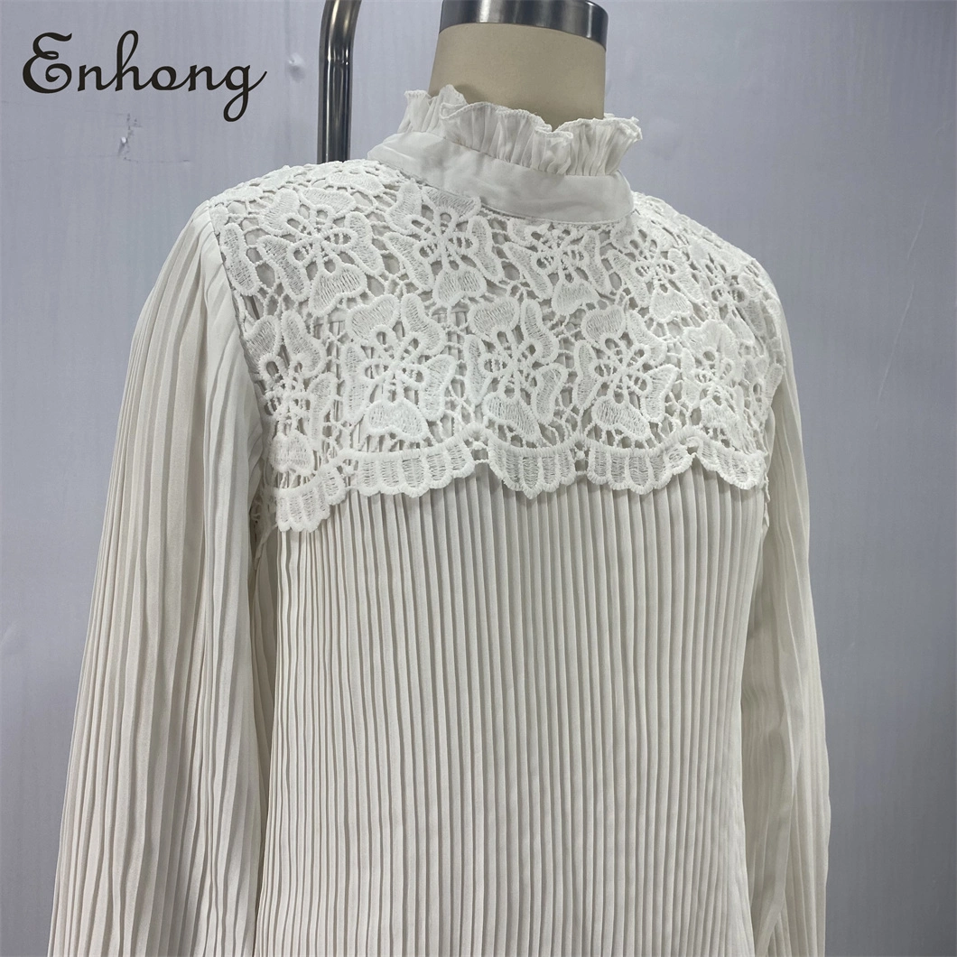 New Arrivals Spring Casual Fashion Embroidery Women Lace Blouse Long Sleeve Shirt