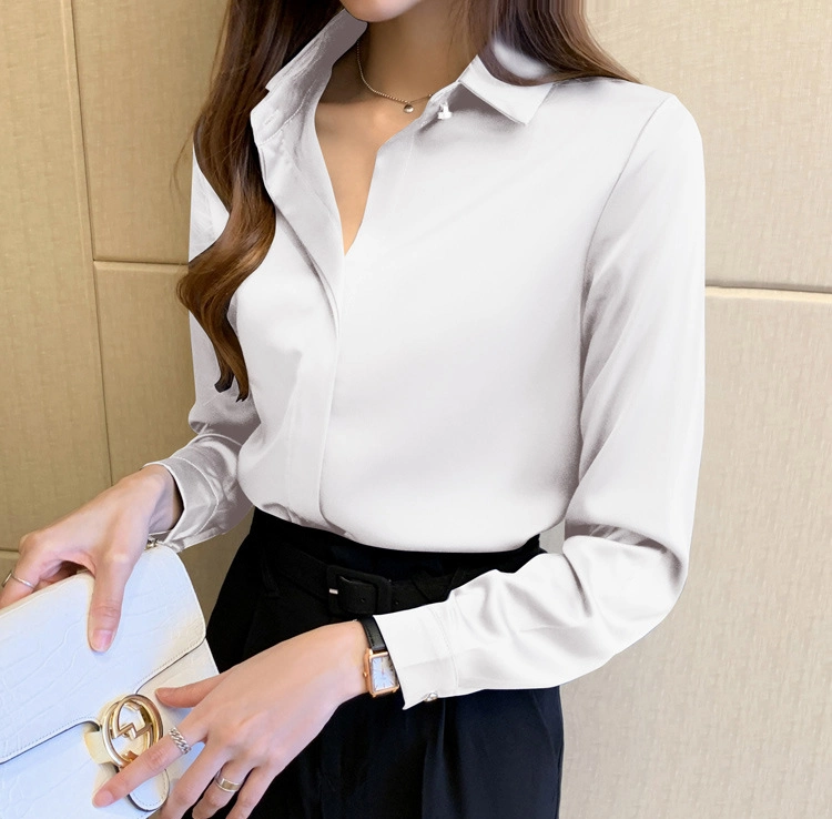 Silk Long Sleeve Office Ladies Satin Silk Shirt