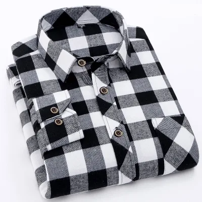 Camicia da uomo a maniche lunghe scozzese in pile addensato autunno e inverno originale causale slim fit da ufficio