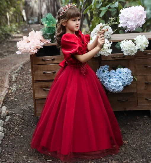 Abiti firmati per bambini Scollo a V Abiti per bambini Abiti a maniche corte Abiti da ragazza di fiori per feste serali