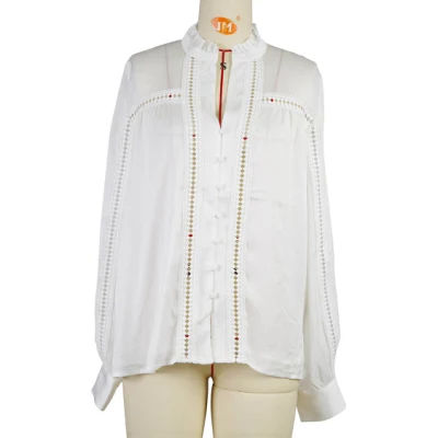 Camicia di lino in chiffon bianco personalizzata dal nuovo design per donna, top di lusso, camicie alla moda a maniche lunghe con scollo a V per le donne in ufficio