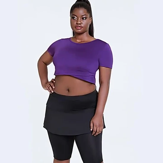 Camicetta sportiva senza cuciture sexy taglie forti da donna, abbigliamento da yoga da donna, camicia da corsa a maniche corte